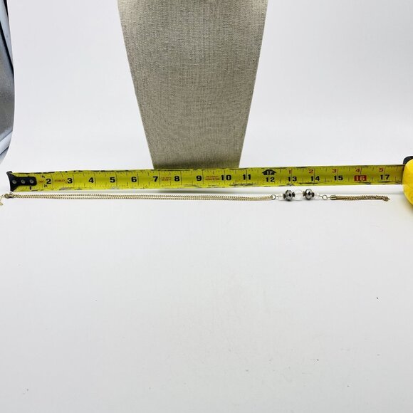 Gold Tone Tassel Pendant Necklace Long Chain With Silver and Clear Beads - Picture 6 of 7